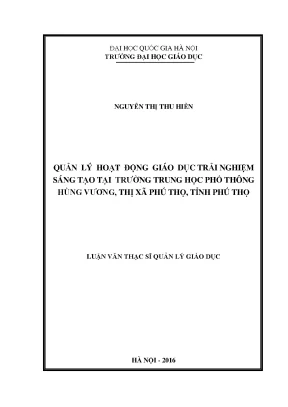 Quản lý hoạt động giáo dục trải nghiệm sáng tạo tại THPT