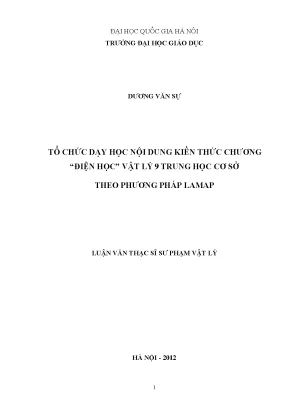 Tổ Chức Dạy Học Chương Điện Học Vật Lý 9 Theo Phương