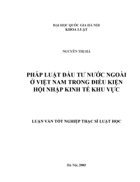 Pháp Luật Đầu Tư Nước Ngoài Tại Việt Nam Trong Hội Nhập