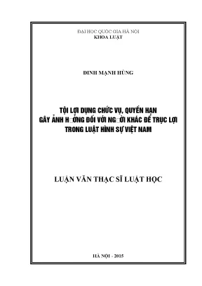 Nghiên cứu tội lợi dụng chức vụ quyền hạn trong luật