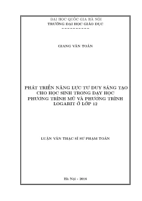 Phát Triển Tư Duy Sáng Tạo Qua Dạy Học Phương Trình Mũ
