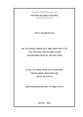 Quản lý dạy học môn Ngữ văn tại trường THCS Uông Bí,