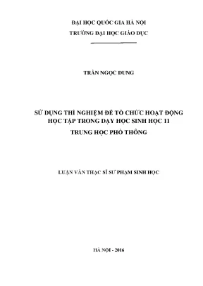 Thí Nghiệm Trong Dạy Học Sinh Học 11: Tổ Chức Hoạt Động