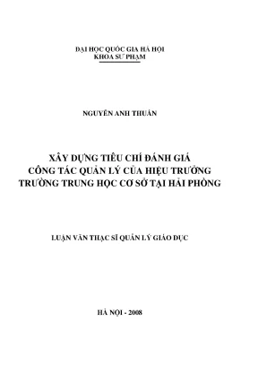 Tiêu chí đánh giá công tác quản lý hiệu trưởng trường