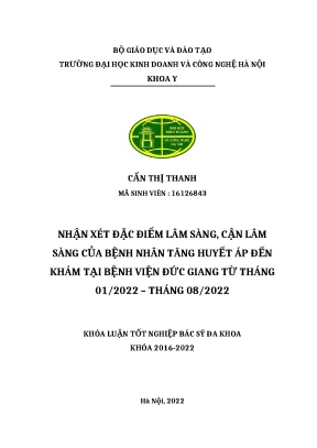 Nghiên Cứu Đặc Điểm Lâm Sàng Bệnh Nhân Tăng Huyết Áp Tại 