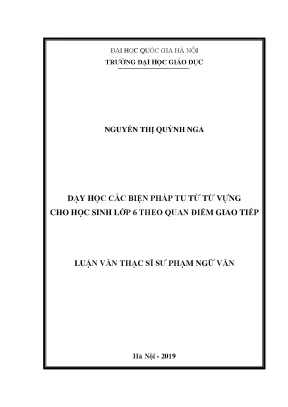 Dạy Học Biện Pháp Tu Từ Từ Vựng Cho Học Sinh Lớp 6 Theo