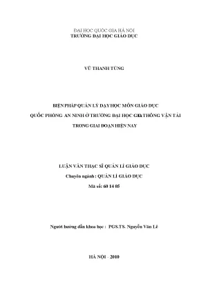 Biện Pháp Quản Lý Dạy Học Giáo Dục Quốc Phòng An Ninh