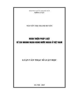 Hoàn thiện pháp luật về chi nhánh ngân hàng nước ngoài