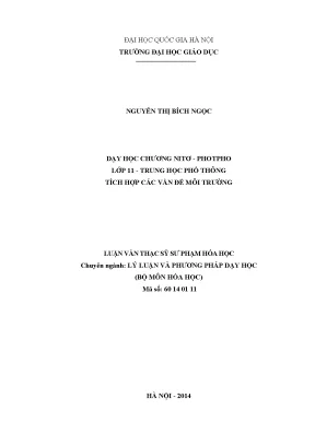 Tích hợp giáo dục môi trường trong dạy học chương Nitơ -