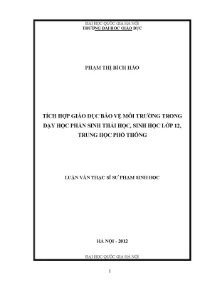 Tích Hợp Giáo Dục Bảo Vệ Môi Trường Trong Dạy Học Sinh