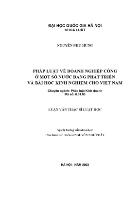 Pháp Luật Doanh Nghiệp Công Ở Các Nước Đang Phát Triển: 