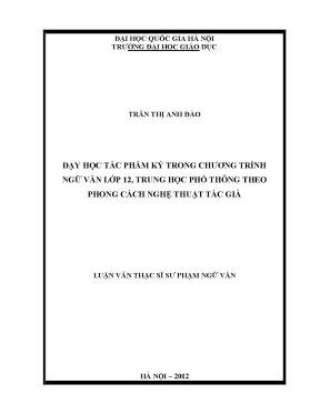 Dạy Học Tác Phẩm Ký Lớp 12 Theo Phong Cách Nghệ Thuật