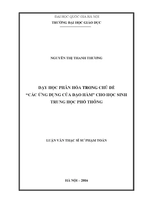 Ứng Dụng Đạo Hàm Trong Dạy Học Phân Hóa Cho Học Sinh