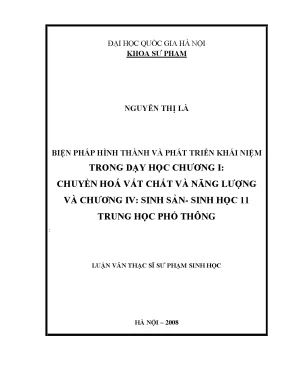 Biện Pháp Hình Thành Khái Niệm Trong Dạy Học Sinh Học 11