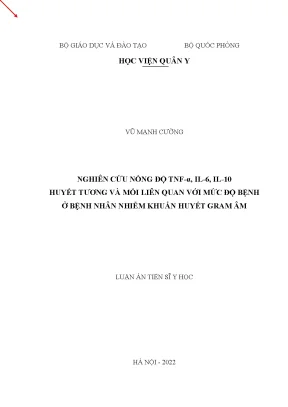 Nồng độ TNF-α, IL-6, IL-10 trong huyết tương và mối liên 