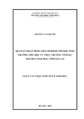 Quản Lý Hoạt Động Trải Nghiệm Cho Học Sinh Tiểu Học Tư