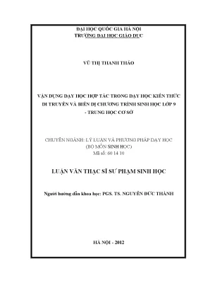 Vận Dụng Dạy Học Hợp Tác Trong Giảng Dạy Di Truyền và