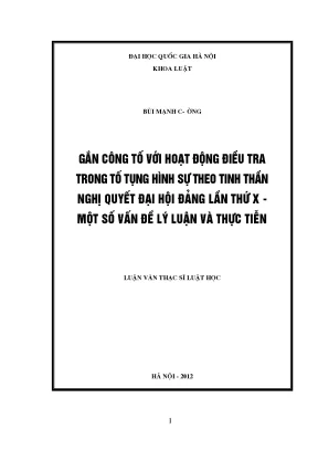 Gắn Công Tố Với Hoạt Động Điều Tra Trong Tố Tụng Hình