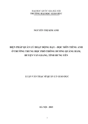 Biện Pháp Quản Lý Dạy Học Tiếng Anh Tại Trường THPT