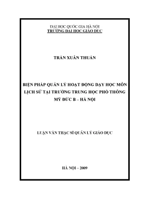 Biện Pháp Quản Lý Dạy Học Lịch Sử Tại Trường THPT Mỹ Đức