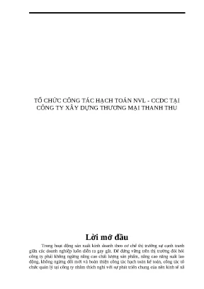 Tổ Chức Hạch Toán Nguyên Vật Liệu và Công Cụ Dụng Cụ Tại