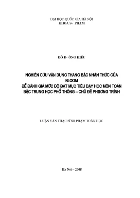 Nghiên cứu ứng dụng thang bậc nhận thức Bloom trong dạy