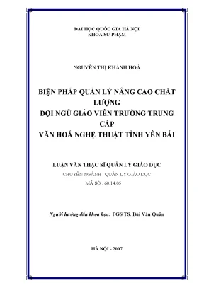 Biện Pháp Quản Lý Đội Ngũ Giáo Viên Trường Trung Cấp Văn
