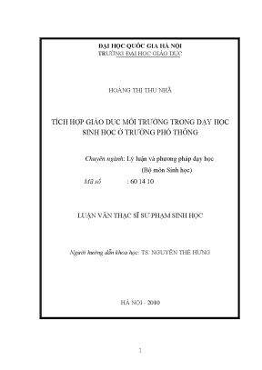 Tích Hợp Giáo Dục Môi Trường Trong Dạy Học Sinh Học Ở