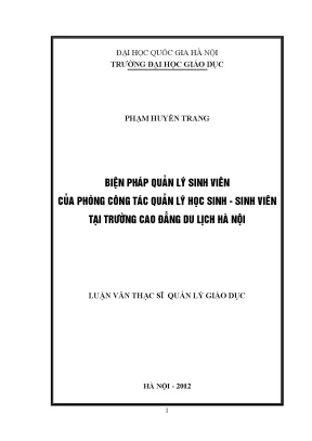 Biện Pháp Quản Lý Sinh Viên Tại Trường Cao Đẳng Du Lịch