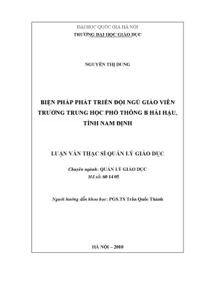 Phát Triển Đội Ngũ Giáo Viên Trường THPT B Hải Hậu, Tỉnh