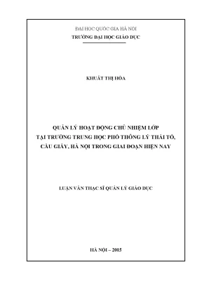 Quản Lý Hoạt Động Chủ Nhiệm Lớp Tại Trường THPT Lý Thái