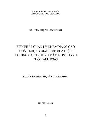 Biện Pháp Nâng Cao Chất Lượng Giáo Dục Mầm Non Tại Hải Phòng