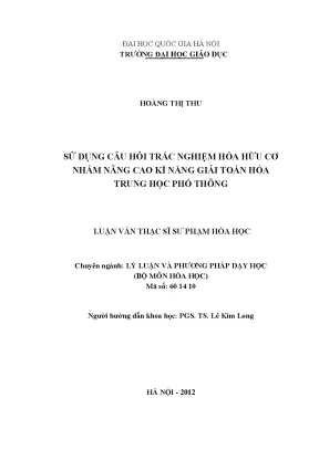 Nâng cao kỹ năng giải toán hóa học trung học phổ thông