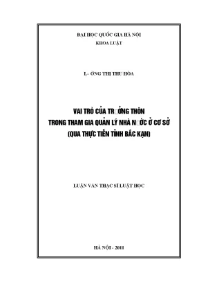 Vai trò của trưởng thôn trong quản lý nhà nước ở Bắc Kạn
