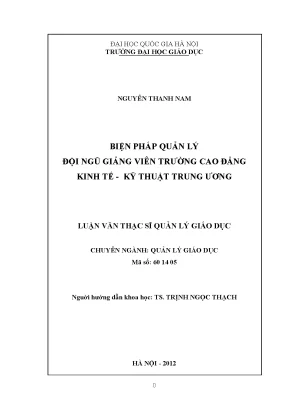 Biện Pháp Quản Lý Đội Ngũ Giảng Viên Tại Trường Cao Đẳng