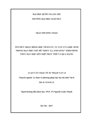 Tổ Chức Hoạt Động Học Tích Cực Trong Dạy Học Khúc Xạ Ánh 
