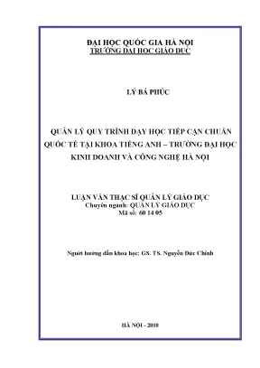 Quản Lý Quy Trình Dạy Học Chuẩn Quốc Tế Tại Khoa Tiếng