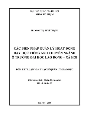 Biện Pháp Quản Lý Dạy Học Tiếng Anh Chuyên Ngành Tại