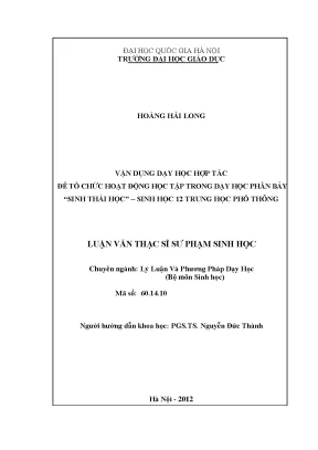 Vận Dụng Dạy Học Hợp Tác Trong Sinh Thái Học Lớp 12