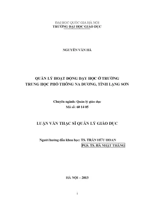 Quản Lý Hoạt Động Dạy Học Tại Trường Trung Học Phổ Thông