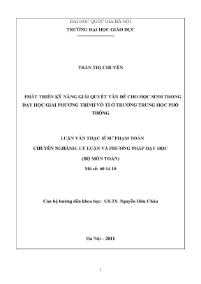 Phát Triển Kỹ Năng Giải Quyết Vấn Đề Cho Học Sinh Trong