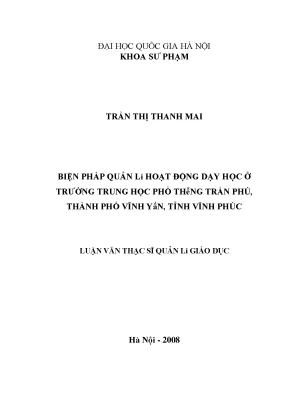 Biện Pháp Quản Lý Hoạt Động Dạy Học Tại Trường Trung Học