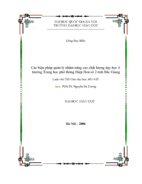 Nâng cao chất lượng dạy học tại trường THPT Hiệp Hoà số