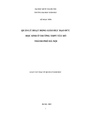 Quản lý giáo dục đạo đức học sinh tại trường THPT Tây