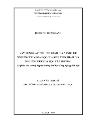 Tiêu chí đánh giá năng lực nghiên cứu khoa học của sinh