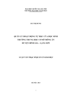 Quản Lý Hoạt Động Tự Học Tại Trường Trung Học Cơ Sở Mông Ân