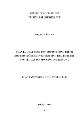 Quản lý dạy học tại trường THPT Nguyễn Trãi, Thái Bình: