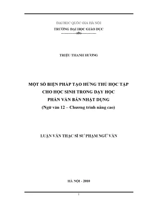 Biện Pháp Tạo Hứng Thú Học Tập Cho Học Sinh Ngữ Văn 12