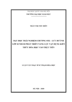 Phát Triển Năng Lực Vận Dụng Kiến Thức Hóa Học Qua Dạy