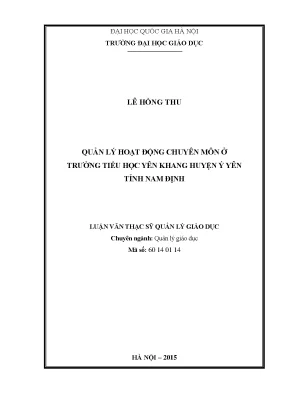 Quản Lý Hoạt Động Chuyên Môn Tại Trường Tiểu Học Yên